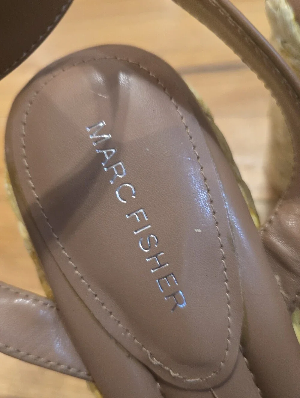 Marc Fisher Godina Brown Faux Leather Wedge Espadrilles Size 10
